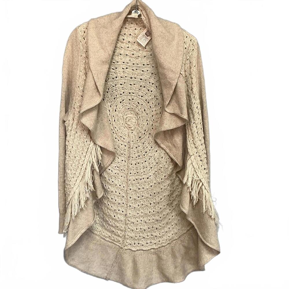 American Eagle Outfitters Boho Beige Fringe Cardigan Women's Size L